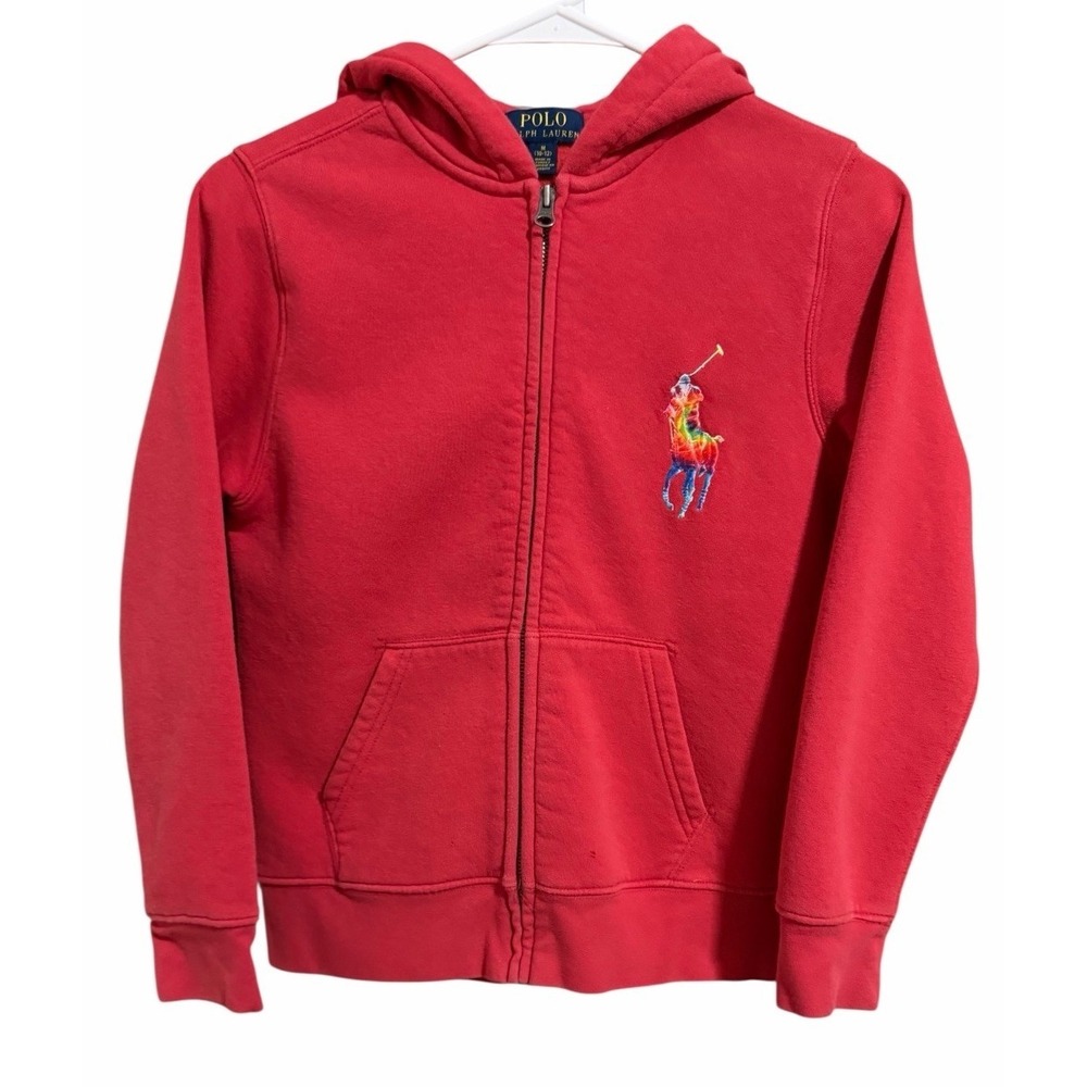 Polo Ralph Lauren Tie-Dye-Print Big Pony Fleece Hoodie  Red Boys‎ Size M(10-12)